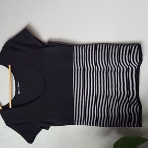 Maurices Black & White Striped Short Sleeved Scoop-Neck Sweater Size XL